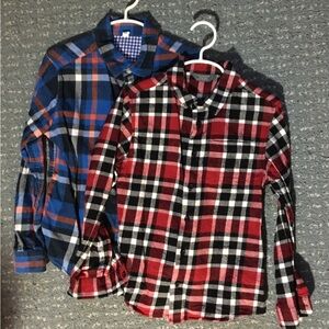 Classic Plaid Flannel Button-Up Shirts - Red and Blue 7/8
